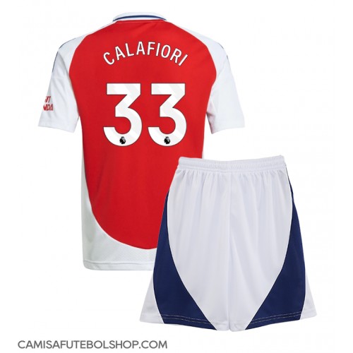 Camisa de time de futebol Arsenal Riccardo Calafiori #33 Replicas 1º Equipamento Infantil 2024-25 Manga Curta (+ Calças curtas)